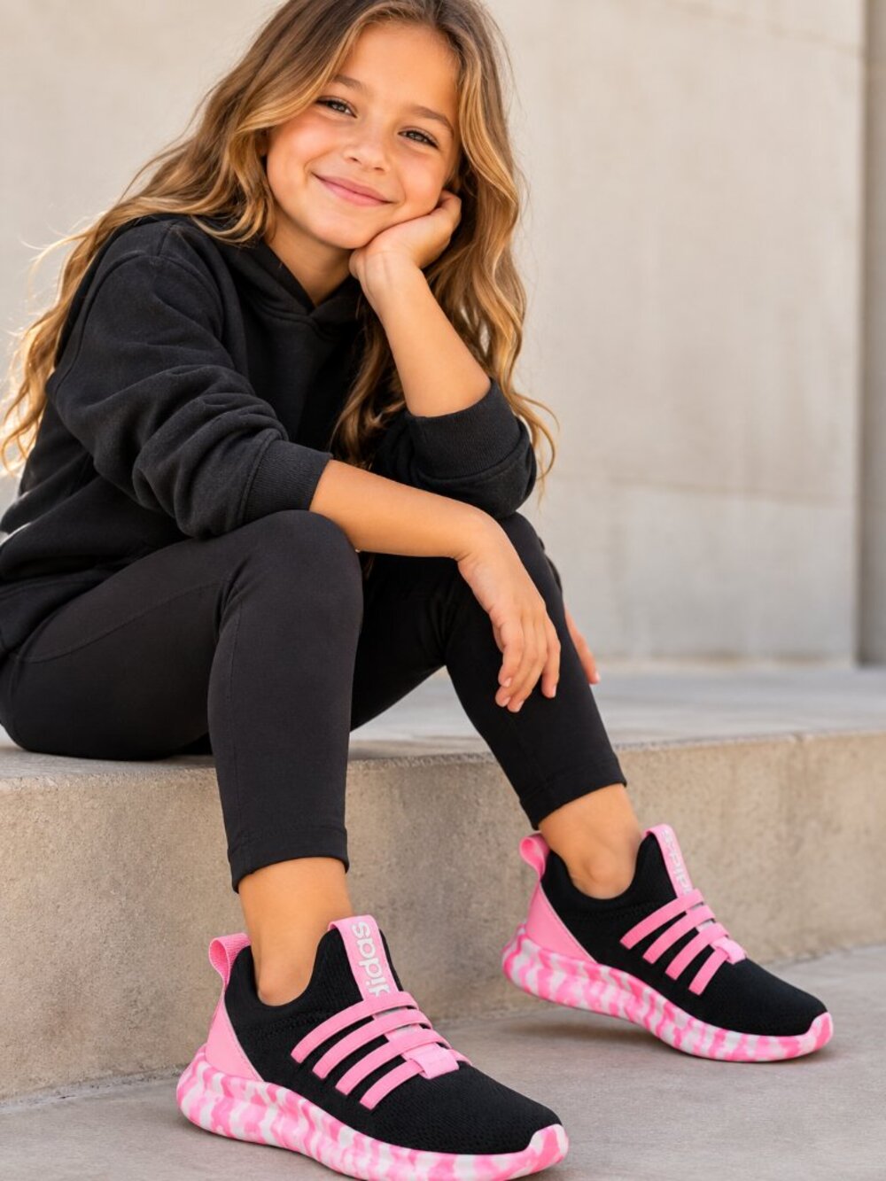 Adidas Lite Racer Adapt 7.0 Kids Size 3 Black Pink Slip On Sneakers NWT